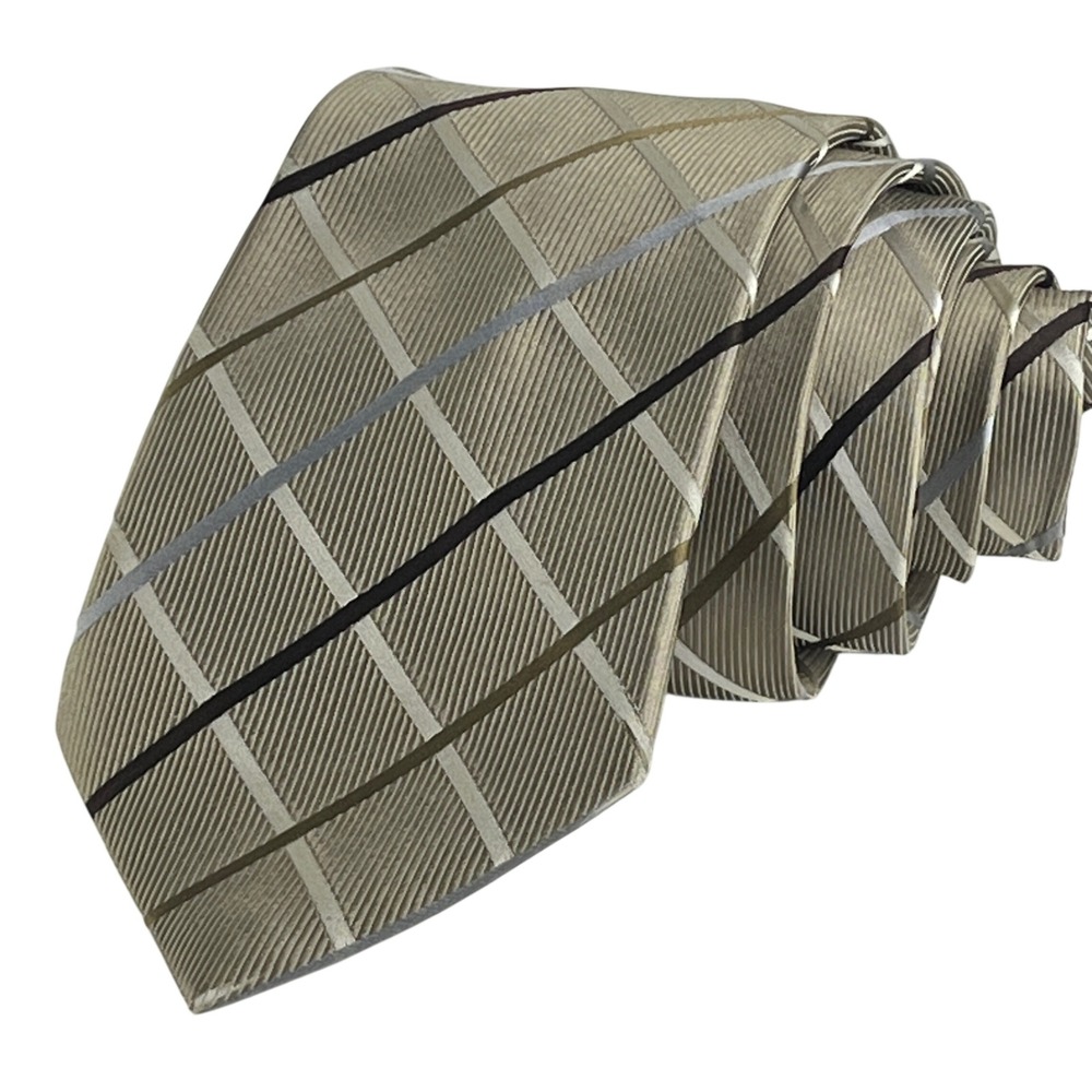 Donald J. Trump Silk Tie Mens One Size Champagne Gold Plaid Signature Collection